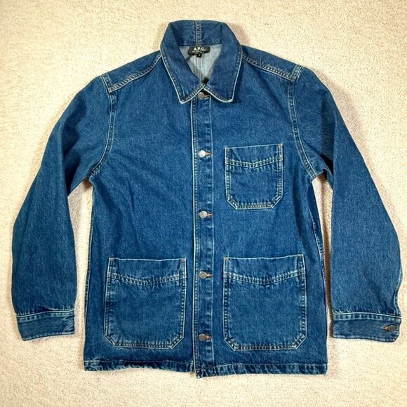 APC Mens Stefano Denim Jacket Chore Coat Heavyduty Field Small Lux Blue - Picture 3 of 13